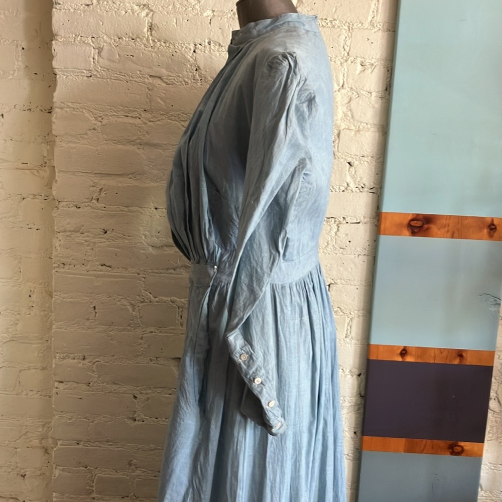 Dead stock antique blue cotton chambray long sleeve prairie dress size XS - Picture 6 of 16